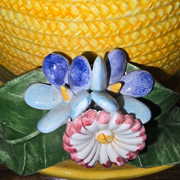 Vintage Ceramic Hat Shaped Wall or Table Yellow With Flowers Made In Italy - Picture 3 of 12